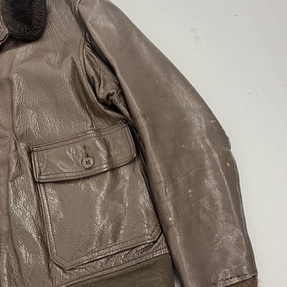 Vintage 60s USN Type G-1 Brown Leather Bomber Flight Jacket - Picture 2 of 6